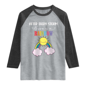After Every Storm There Is A Rainbow Raglan Shirt Sentimental Pregnancy Announcement TS11 Heather Gray Heather Charcoal Print Your Wear