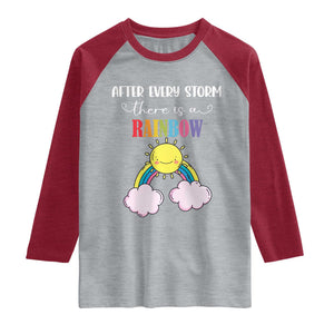After Every Storm There Is A Rainbow Raglan Shirt Sentimental Pregnancy Announcement TS11 Heather Gray Heather Red Print Your Wear