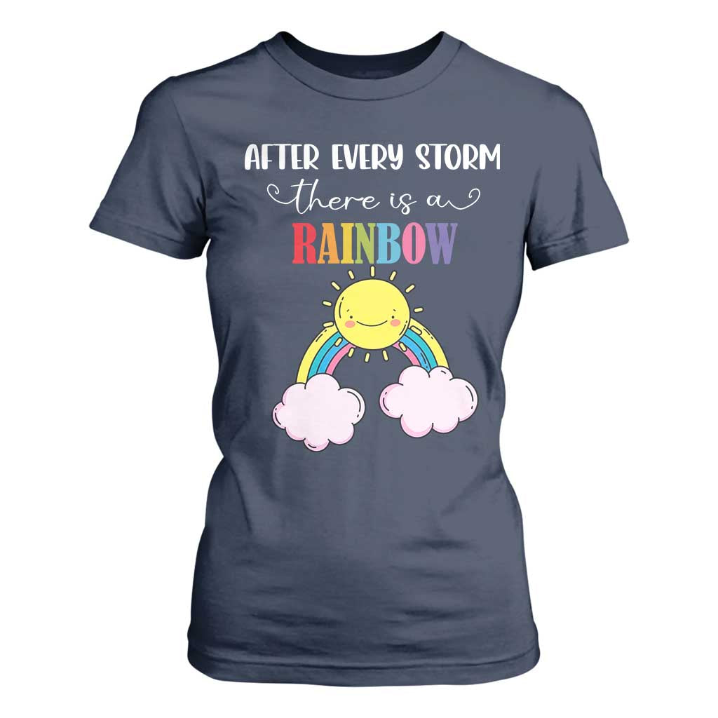 After Every Storm There Is A Rainbow T Shirt For Women Sentimental Pregnancy Announcement TS11 Navy Print Your Wear