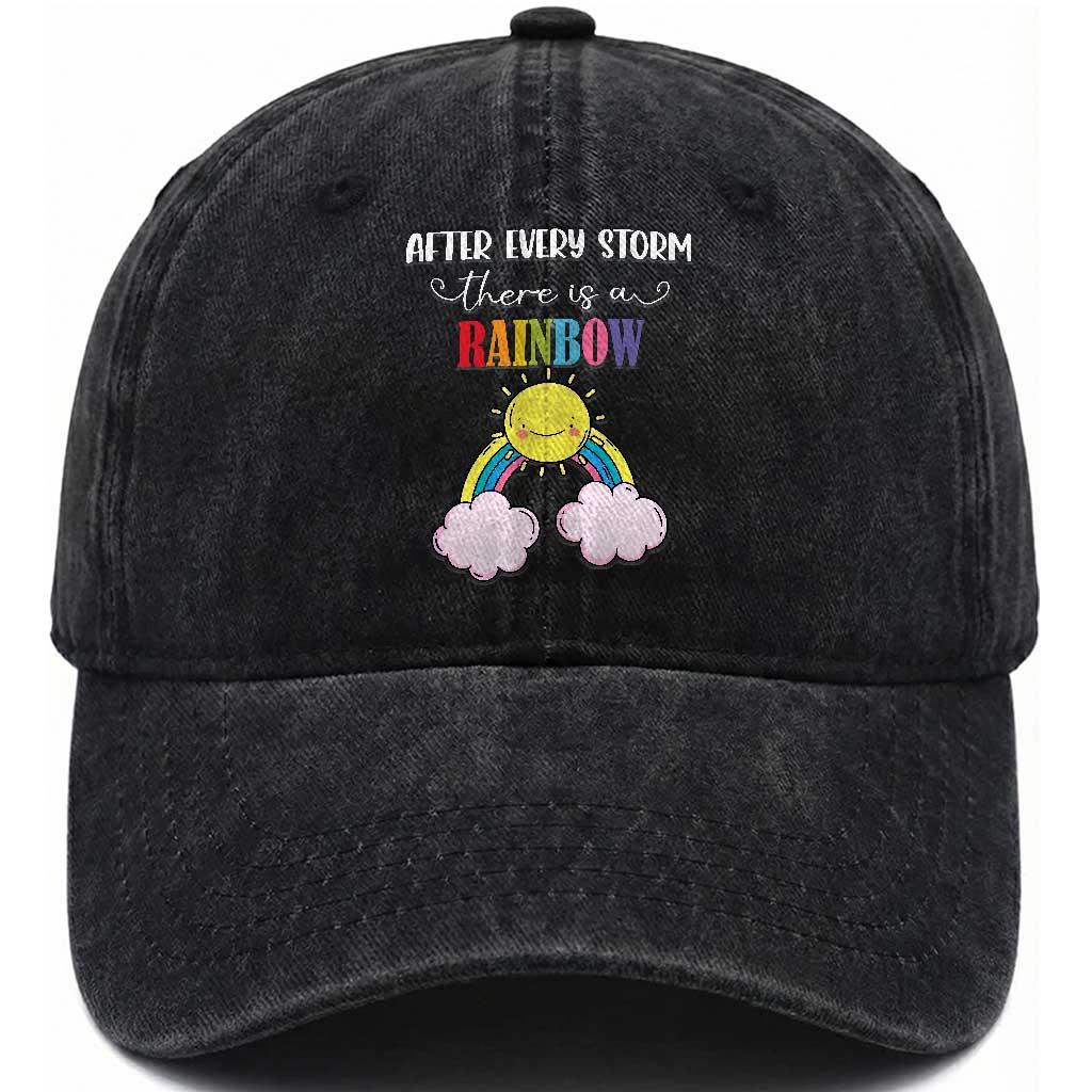After Every Storm There Is A Rainbow Washed Cotton Baseball Cap Sentimental Pregnancy Announcement TS11 Print Your Wear