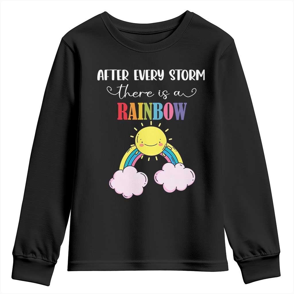 After Every Storm There Is A Rainbow Youth Sweatshirt Sentimental Pregnancy Announcement TS11 Black Print Your Wear
