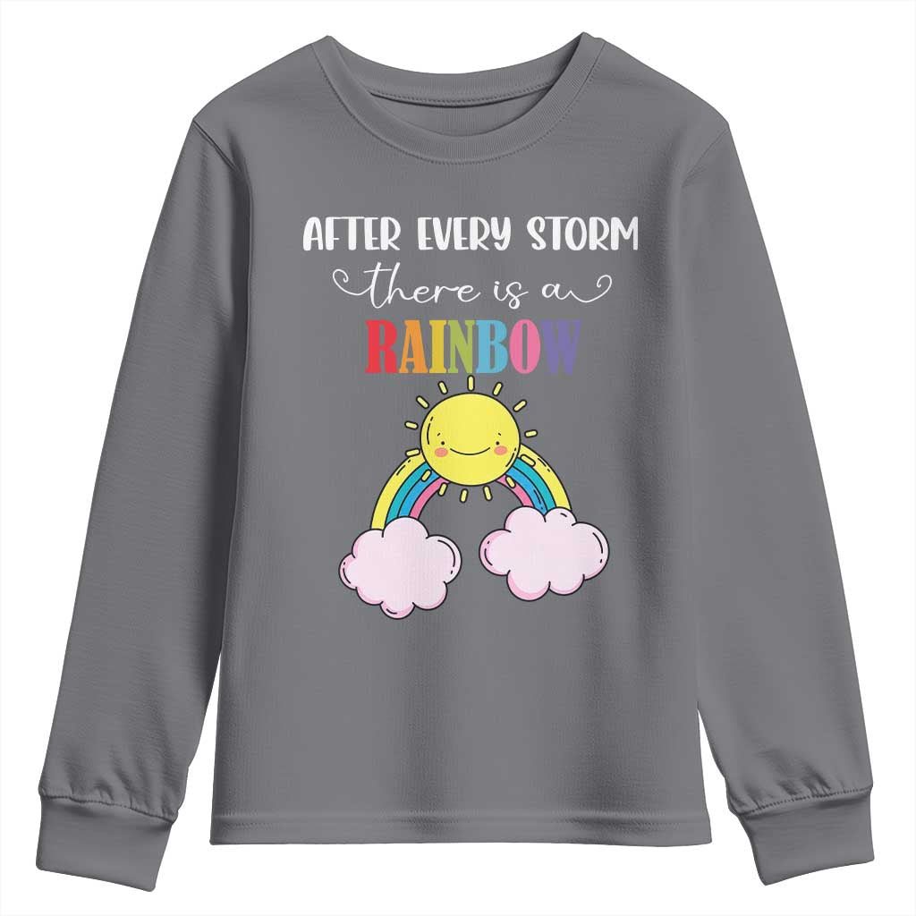 After Every Storm There Is A Rainbow Youth Sweatshirt Sentimental Pregnancy Announcement TS11 Charcoal Print Your Wear