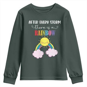 After Every Storm There Is A Rainbow Youth Sweatshirt Sentimental Pregnancy Announcement TS11 Dark Forest Green Print Your Wear
