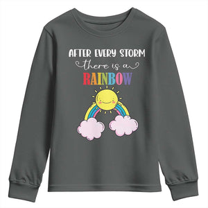 After Every Storm There Is A Rainbow Youth Sweatshirt Sentimental Pregnancy Announcement TS11 Dark Heather Print Your Wear