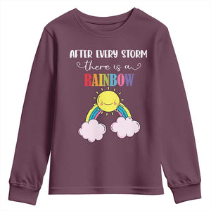 After Every Storm There Is A Rainbow Youth Sweatshirt Sentimental Pregnancy Announcement TS11 Maroon Print Your Wear
