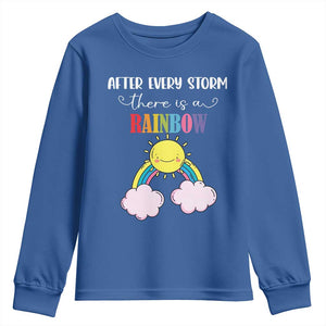 After Every Storm There Is A Rainbow Youth Sweatshirt Sentimental Pregnancy Announcement TS11 Royal Blue Print Your Wear