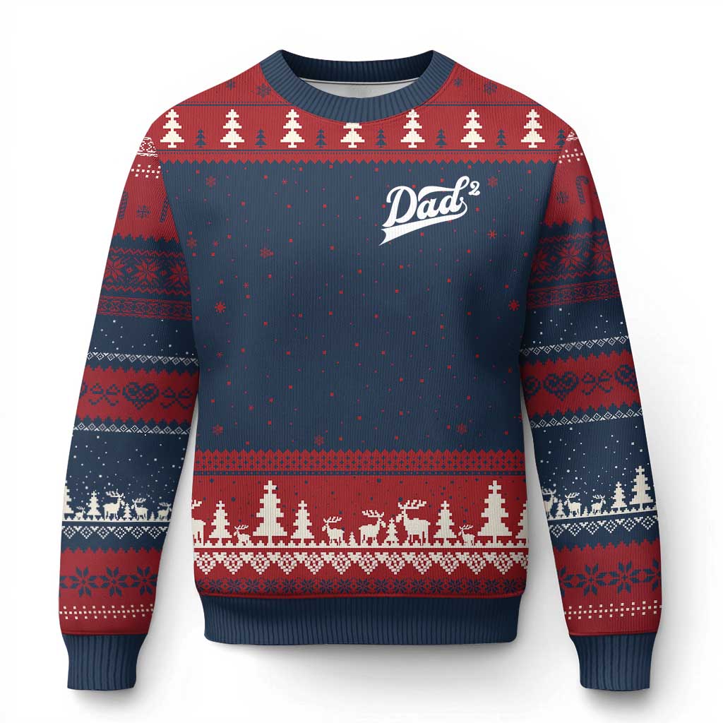 Dad Of Two Ugly Christmas Sweater Funny Daddy Squared Promoted for The Second Time TS11 Navy Red Print Your Wear