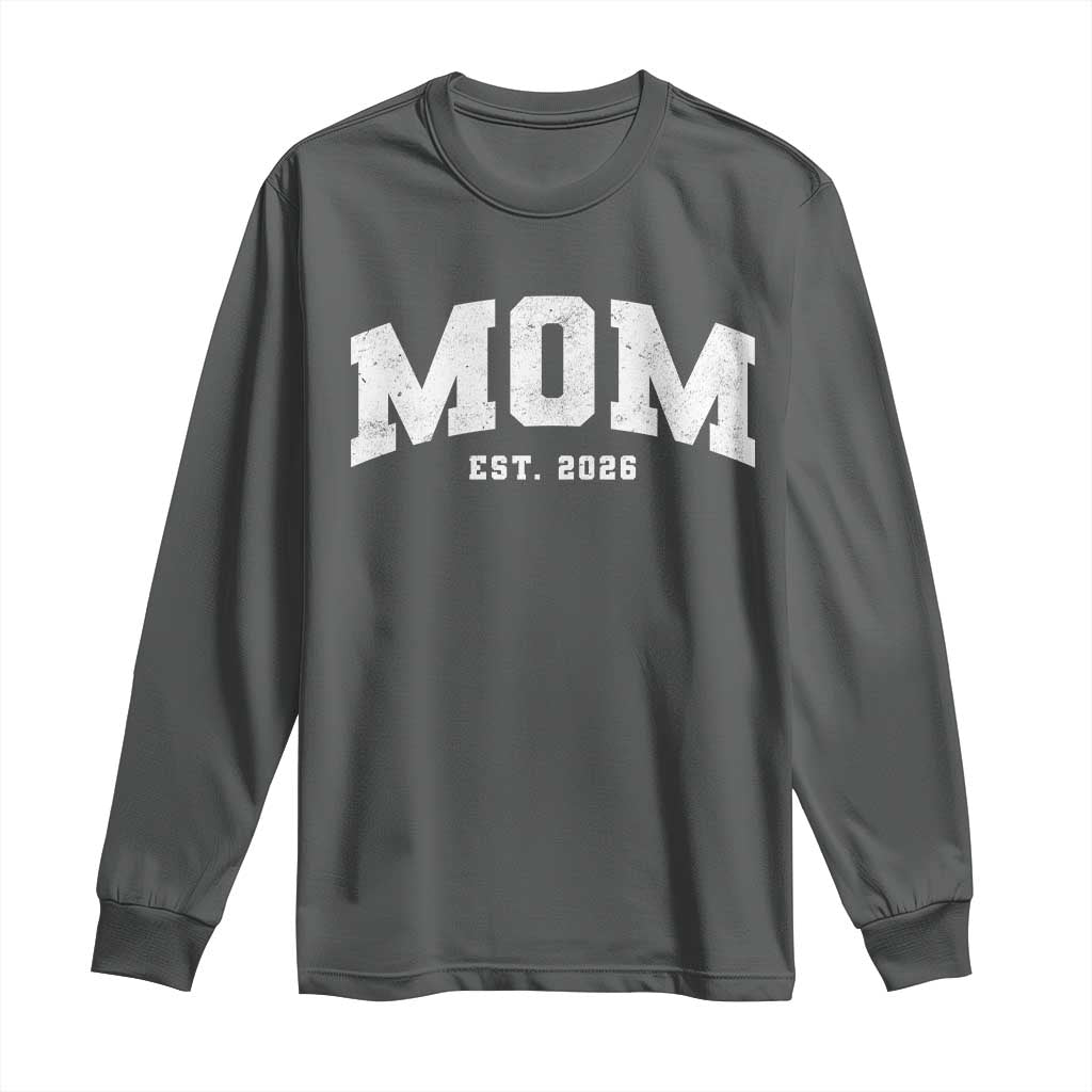 Mom Est 2026 Long Sleeve Shirt Promoted To Mommy Mother's Day TS11 Dark Heather Print Your Wear