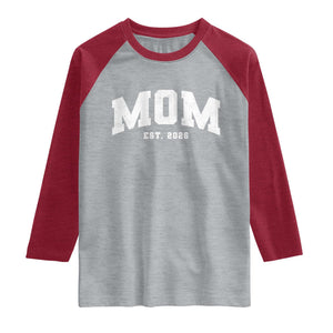 Mom Est 2026 Raglan Shirt Promoted To Mommy Mother's Day TS11 Heather Gray Heather Red Print Your Wear