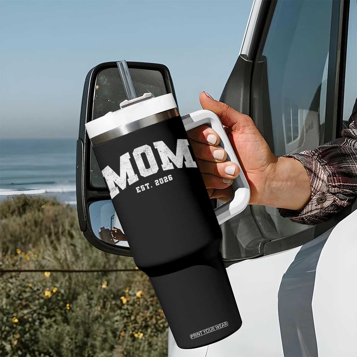 Mom Est 2026 Tumbler With Handle Promoted To Mommy Mother's Day TS11 Print Your Wear