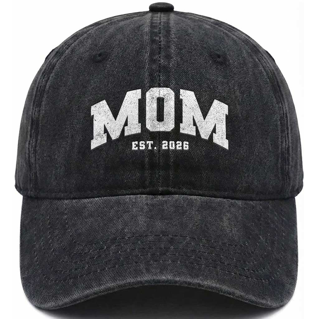 Mom Est 2026 Washed Cotton Baseball Cap Promoted To Mommy Mother's Day TS11 Print Your Wear