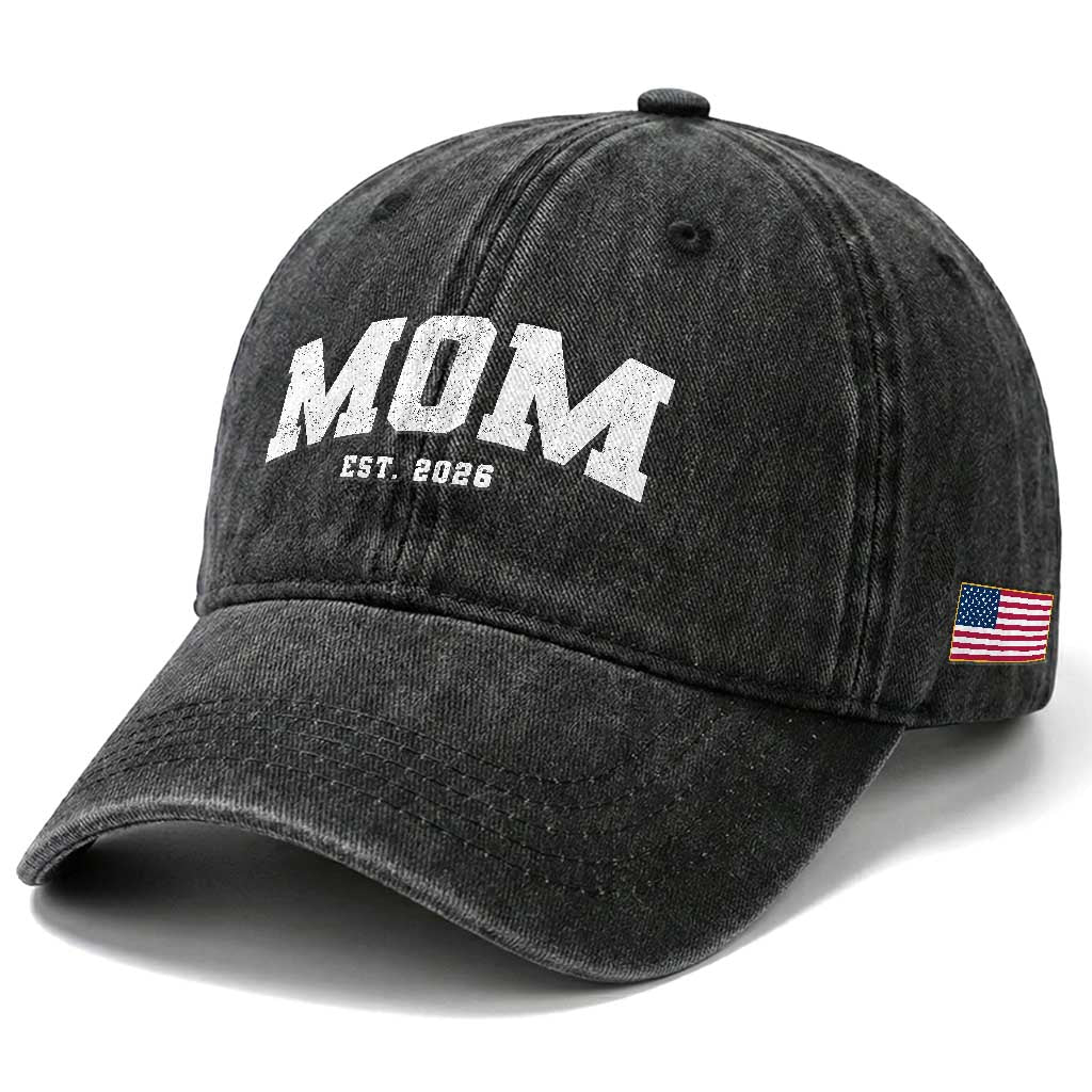 Mom Est 2026 Washed Cotton Baseball Cap Promoted To Mommy Mother's Day TS11 Print Your Wear