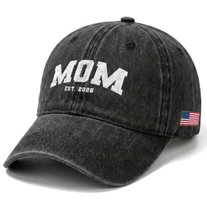 Mom Est 2026 Washed Cotton Baseball Cap Promoted To Mommy Mother's Day TS11 Print Your Wear