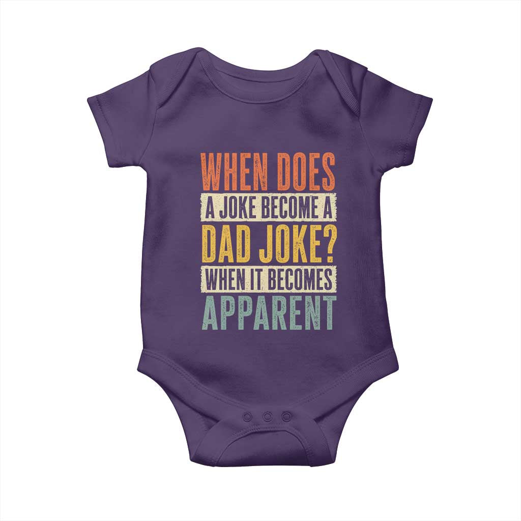 Dad Joke Puns Baby Onesie When Does A Joke Become A Dad Joke When It Becomes Apparent TS11 Purple Print Your Wear