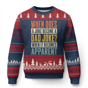 Dad Joke Puns Ugly Christmas Sweater When Does A Joke Become A Dad Joke When It Becomes Apparent TS11 Navy Red Print Your Wear