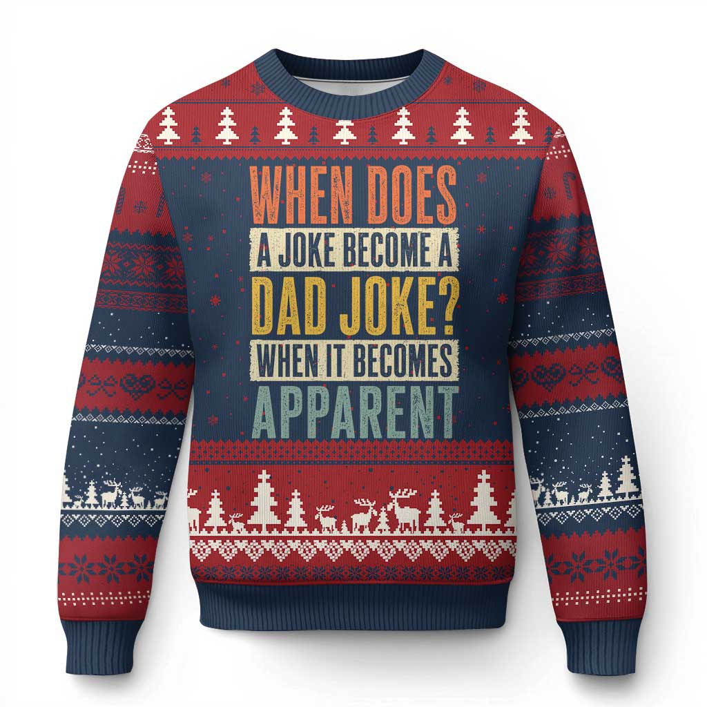 Dad Joke Puns Ugly Christmas Sweater When Does A Joke Become A Dad Joke When It Becomes Apparent TS11 Navy Red Print Your Wear