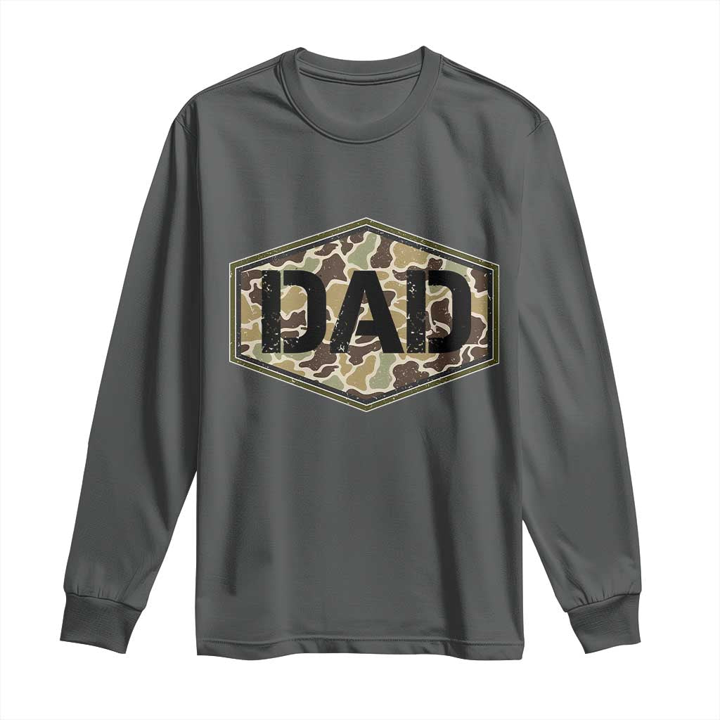Dad Retro Old Camo Hunting Daddy Fathers Day Long Sleeve Shirt Dad Retro Old Camo Hunting Daddy Fathers Day TS11 Dark Heather Print Your Wear