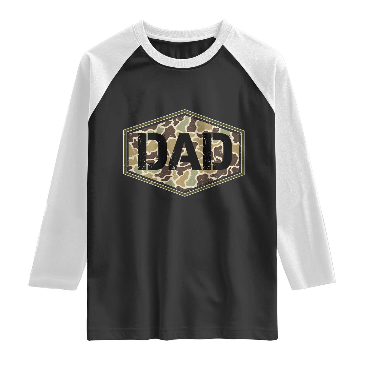Dad Retro Old Camo Hunting Daddy Fathers Day Raglan Shirt Dad Retro Old Camo Hunting Daddy Fathers Day TS11 Black White Print Your Wear