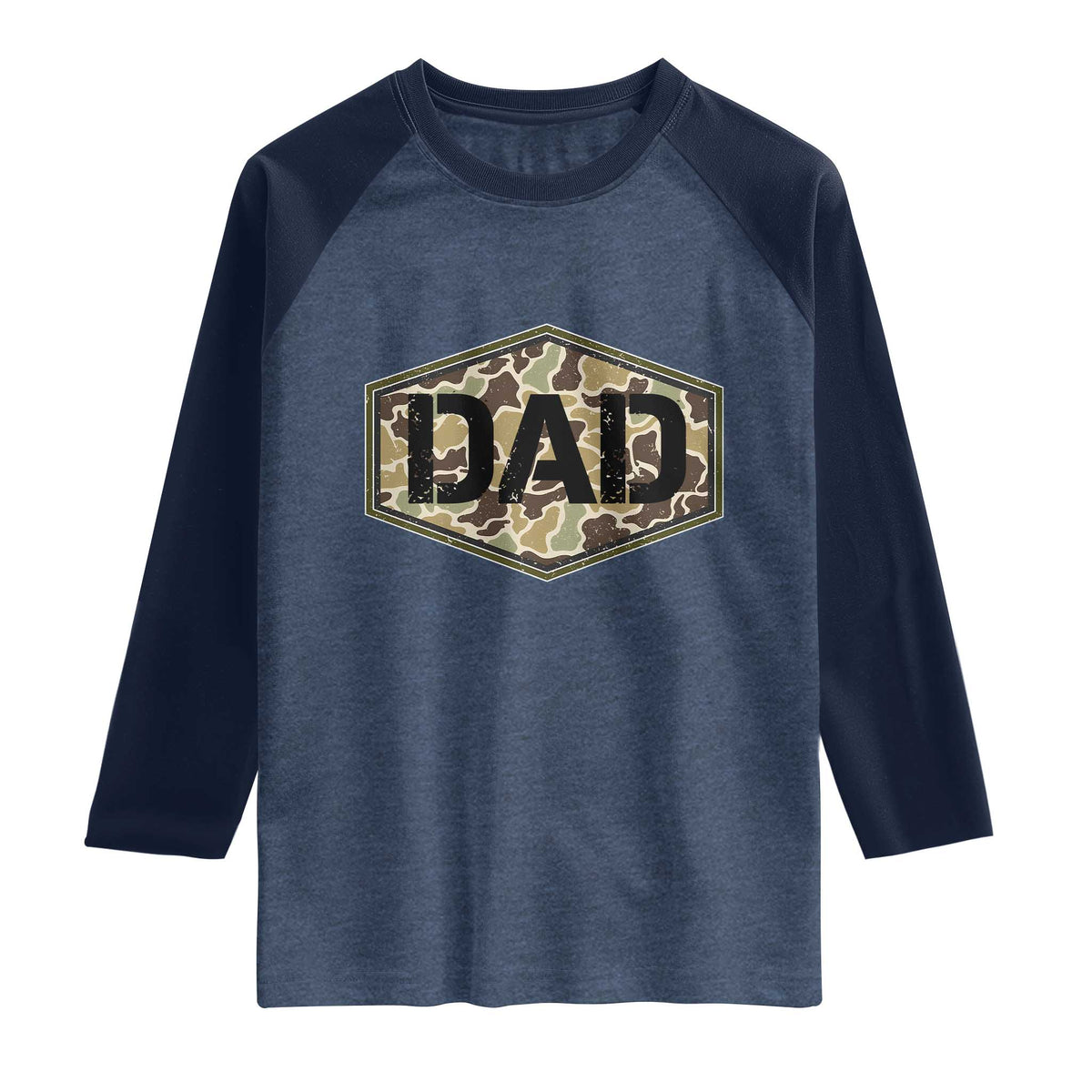 Dad Retro Old Camo Hunting Daddy Fathers Day Raglan Shirt Dad Retro Old Camo Hunting Daddy Fathers Day TS11 Heather Denim Navy Print Your Wear