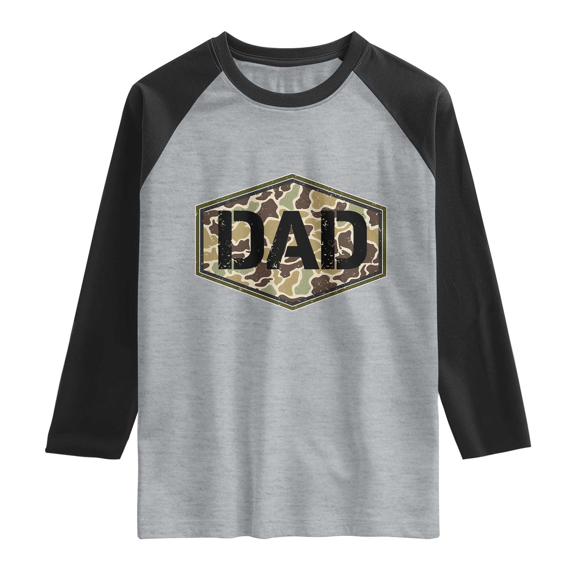 Dad Retro Old Camo Hunting Daddy Fathers Day Raglan Shirt Dad Retro Old Camo Hunting Daddy Fathers Day TS11 Heather Gray Black Print Your Wear
