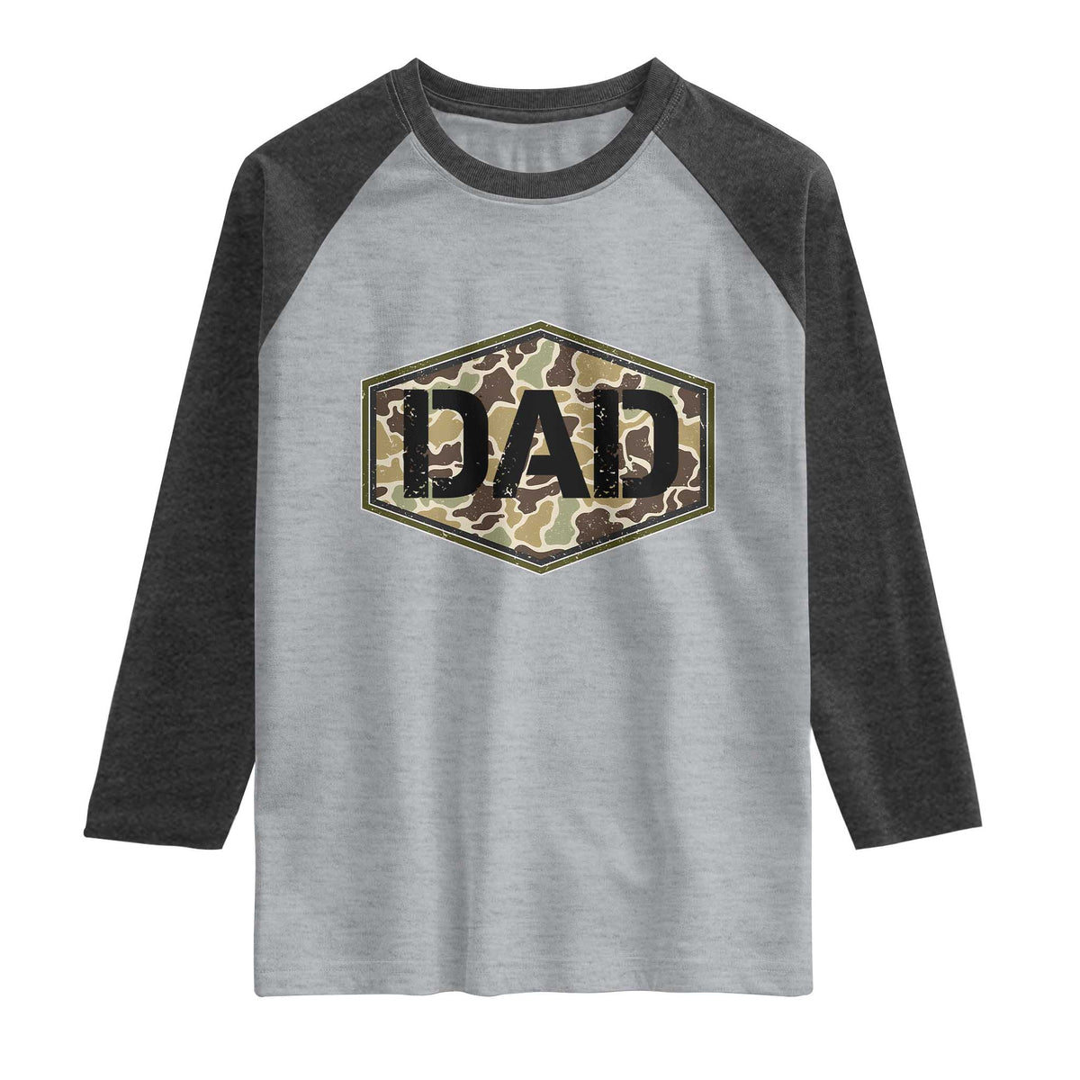 Dad Retro Old Camo Hunting Daddy Fathers Day Raglan Shirt Dad Retro Old Camo Hunting Daddy Fathers Day TS11 Heather Gray Heather Charcoal Print Your Wear
