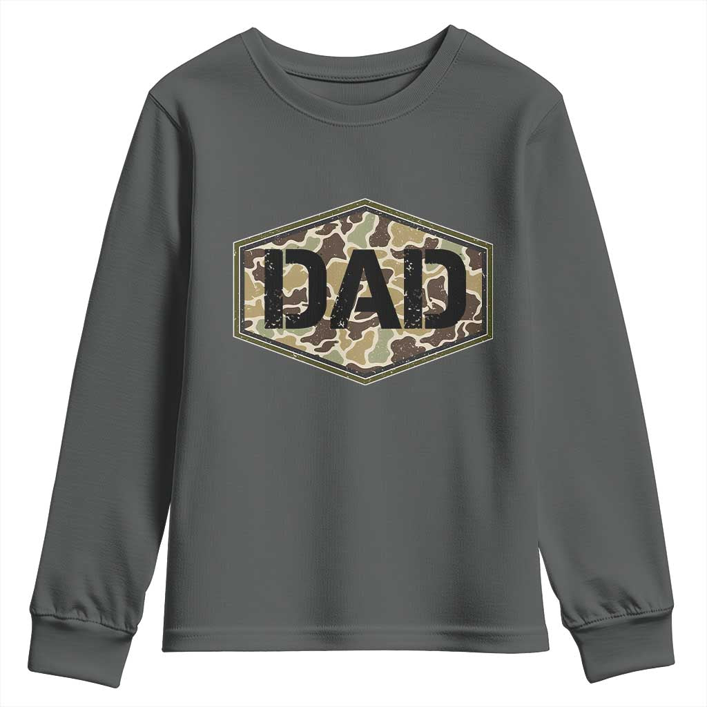 Dad Retro Old Camo Hunting Daddy Fathers Day Youth Sweatshirt Dad Retro Old Camo Hunting Daddy Fathers Day TS11 Dark Heather Print Your Wear