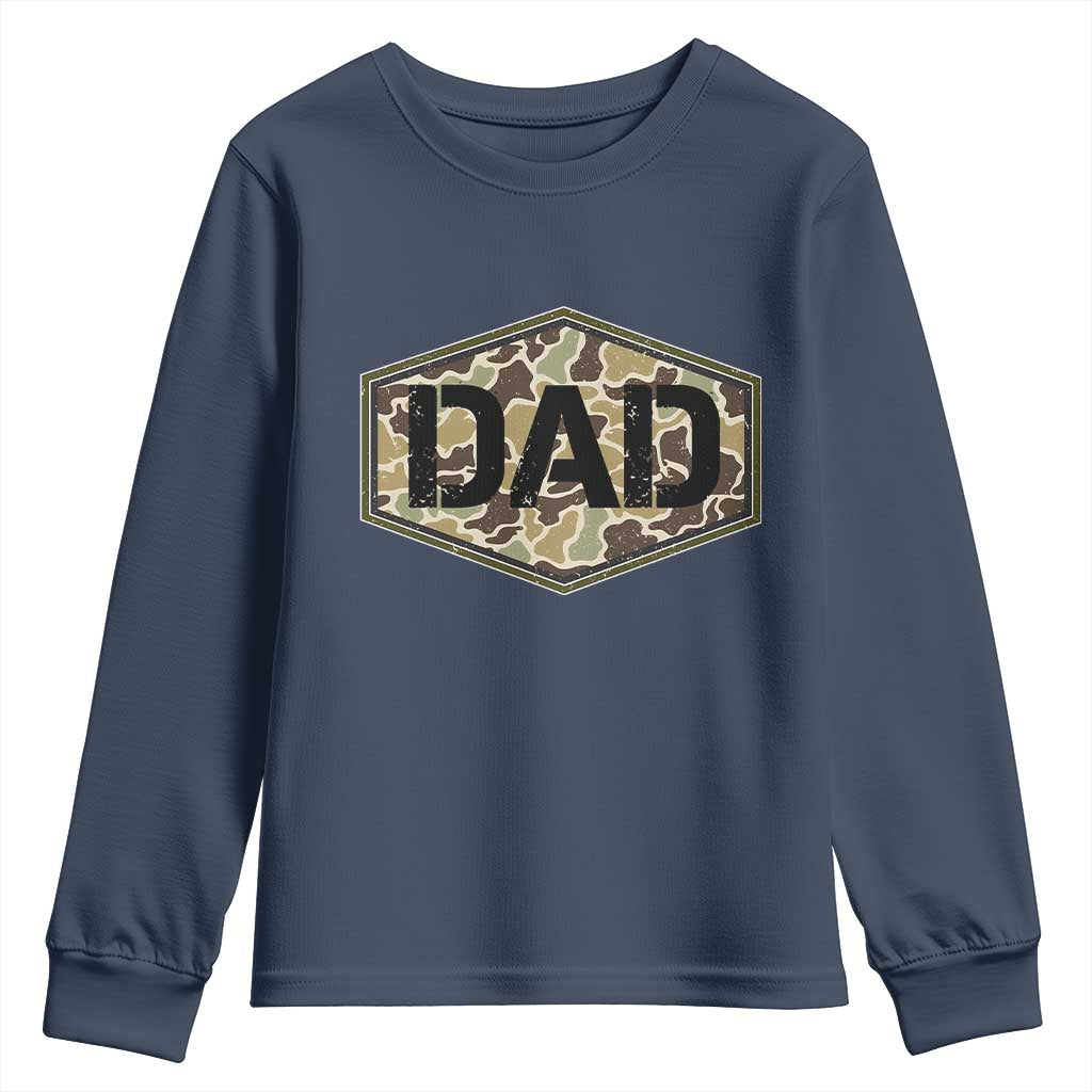 Dad Retro Old Camo Hunting Daddy Fathers Day Youth Sweatshirt Dad Retro Old Camo Hunting Daddy Fathers Day TS11 Navy Print Your Wear