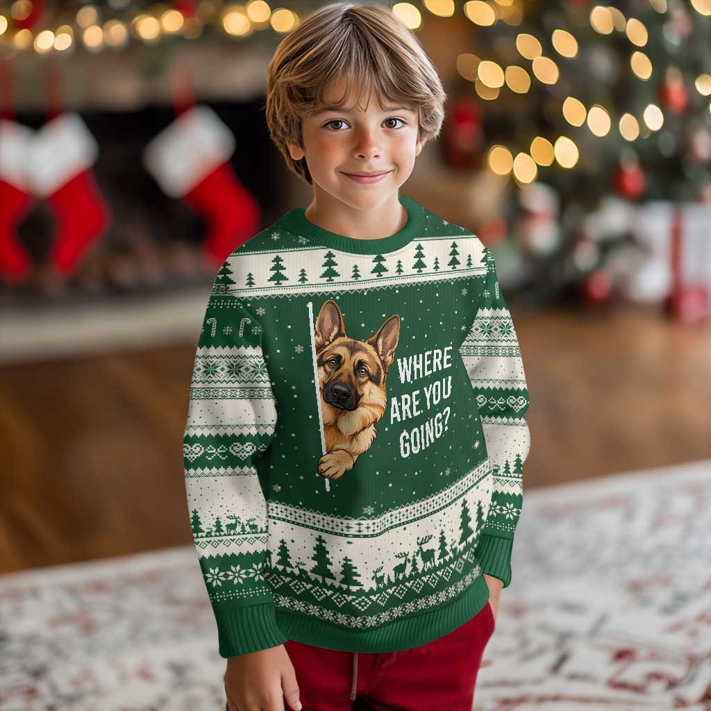 Where are You Going Funny German Shepherd Dog Ugly Christmas Sweater TS11 Forest Green Beige Print Your Wear