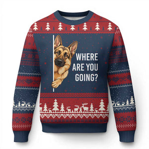Where are You Going Funny German Shepherd Dog Ugly Christmas Sweater TS11 Navy Red Print Your Wear