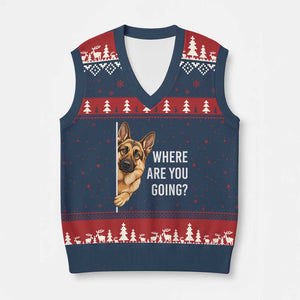 Where are You Going Funny German Shepherd Dog V-Neck Knit Sweater Vest TS11 Navy Red Print Your Wear