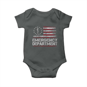 ER Nurse Emegency Department Baby Onesie Vintage American Flag Healthcare Nursing TS11 Dark Heather Print Your Wear