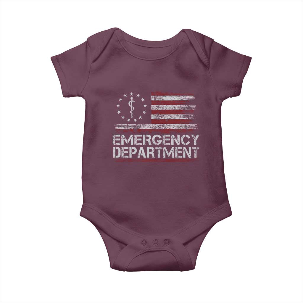 ER Nurse Emegency Department Baby Onesie Vintage American Flag Healthcare Nursing TS11 Maroon Print Your Wear