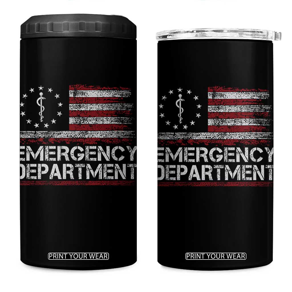 ER Nurse Emegency Department 4 in 1 Can Cooler Tumbler Vintage American Flag Healthcare Nursing TS11 One Size: 16 oz Black Print Your Wear