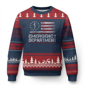 ER Nurse Emegency Department Ugly Christmas Sweater Vintage American Flag Healthcare Nursing TS11 Navy Red Print Your Wear