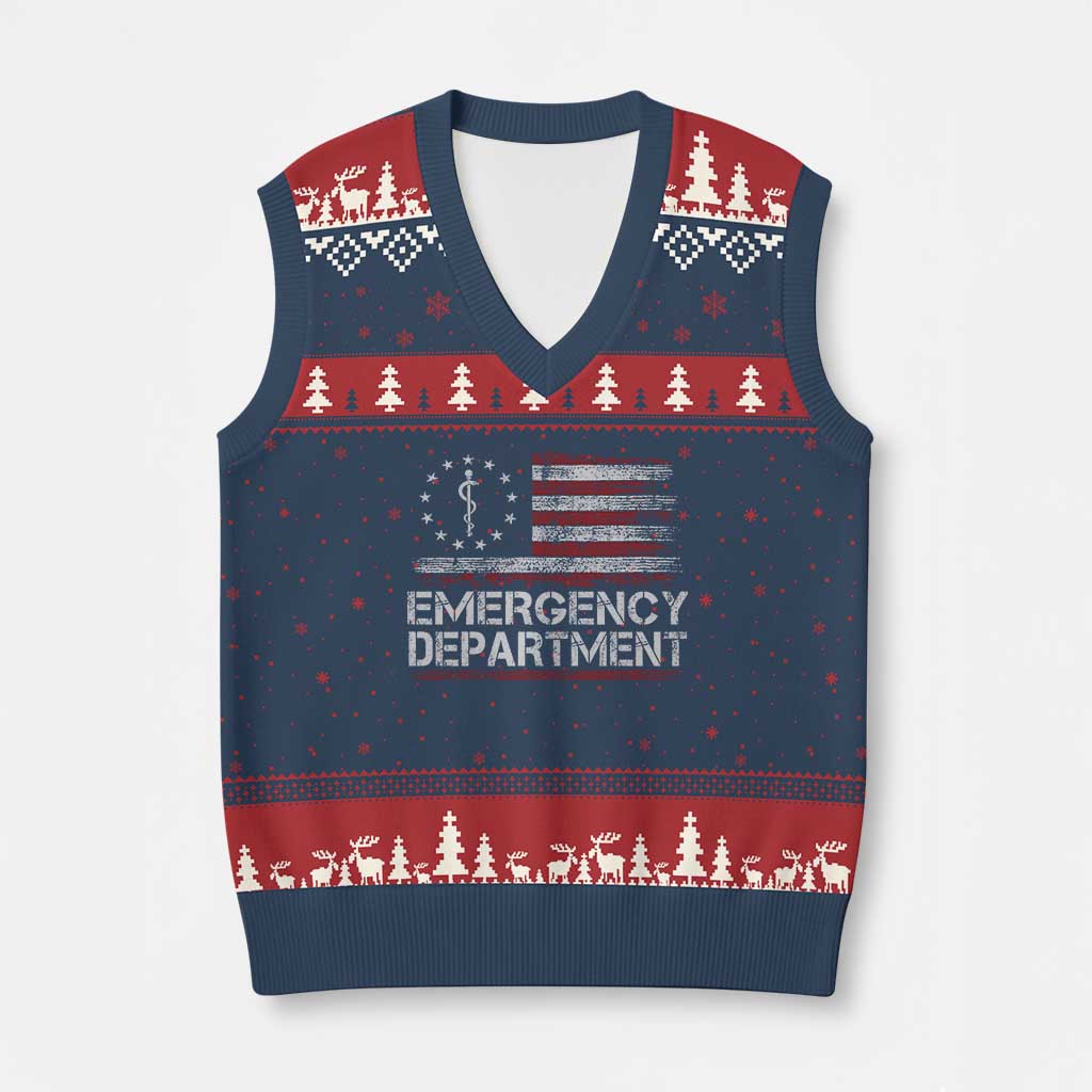 ER Nurse Emegency Department V-Neck Knit Sweater Vest Vintage American Flag Healthcare Nursing TS11 Navy Red Print Your Wear