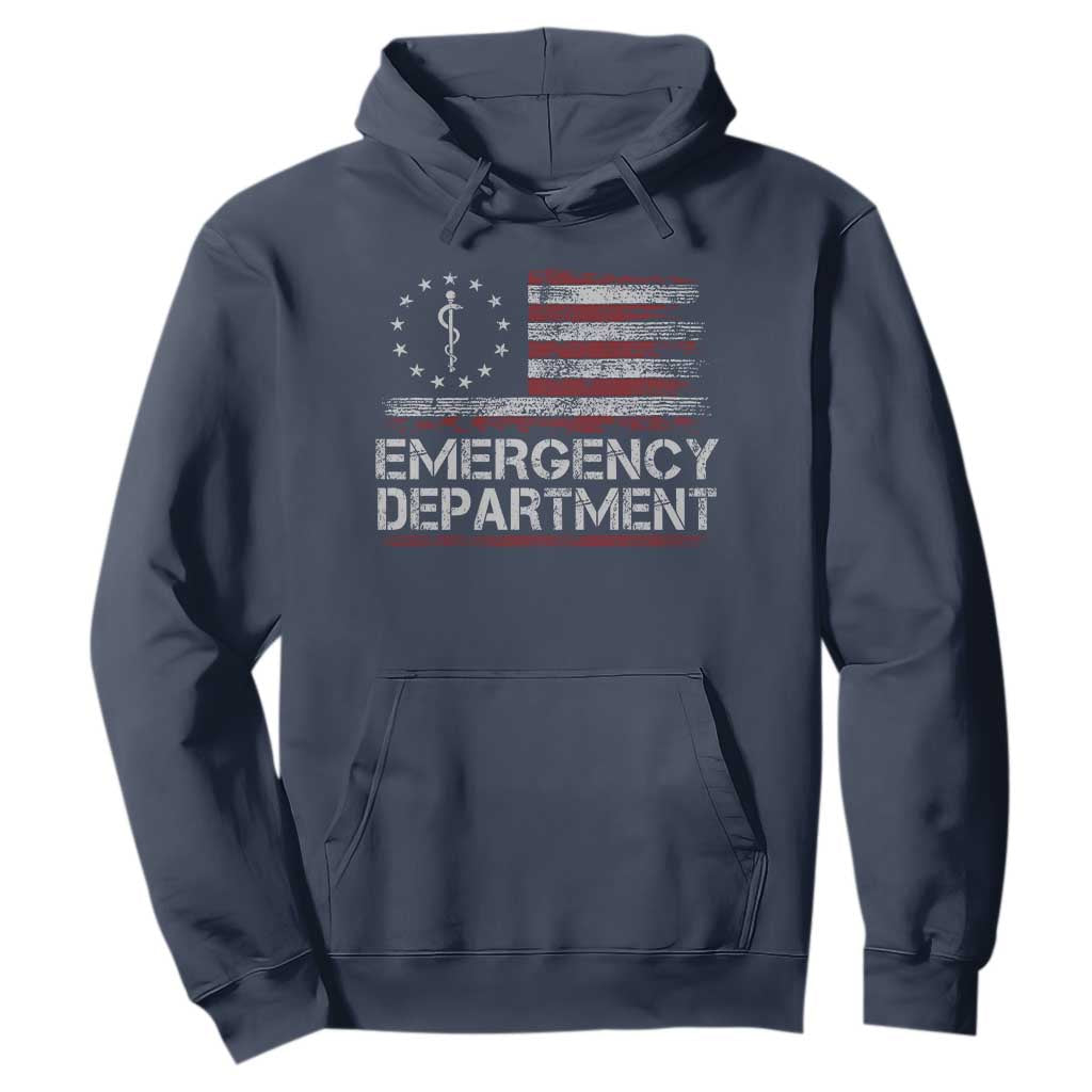 ER Nurse Emegency Department Hoodie Vintage American Flag Healthcare Nursing TS11 Navy Print Your Wear