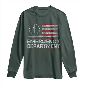 ER Nurse Emegency Department Long Sleeve Shirt Vintage American Flag Healthcare Nursing TS11 Dark Forest Green Print Your Wear