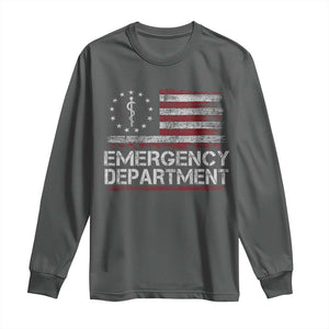 ER Nurse Emegency Department Long Sleeve Shirt Vintage American Flag Healthcare Nursing TS11 Dark Heather Print Your Wear