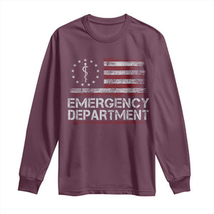 ER Nurse Emegency Department Long Sleeve Shirt Vintage American Flag Healthcare Nursing TS11 Maroon Print Your Wear