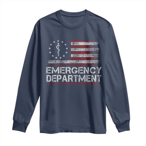 ER Nurse Emegency Department Long Sleeve Shirt Vintage American Flag Healthcare Nursing TS11 Navy Print Your Wear