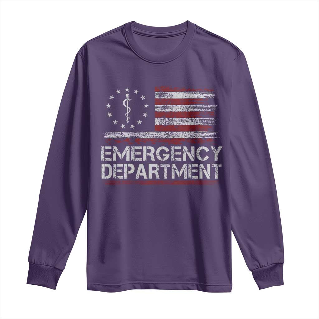 ER Nurse Emegency Department Long Sleeve Shirt Vintage American Flag Healthcare Nursing TS11 Purple Print Your Wear