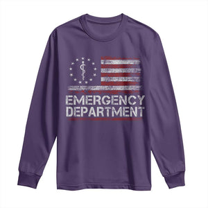 ER Nurse Emegency Department Long Sleeve Shirt Vintage American Flag Healthcare Nursing TS11 Purple Print Your Wear