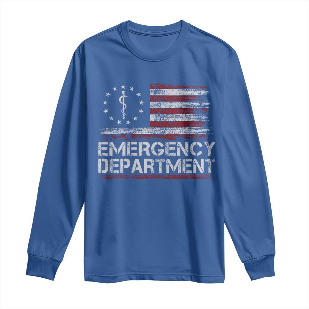 ER Nurse Emegency Department Long Sleeve Shirt Vintage American Flag Healthcare Nursing TS11 Royal Blue Print Your Wear