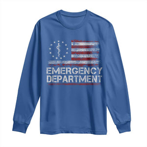 ER Nurse Emegency Department Long Sleeve Shirt Vintage American Flag Healthcare Nursing TS11 Royal Blue Print Your Wear