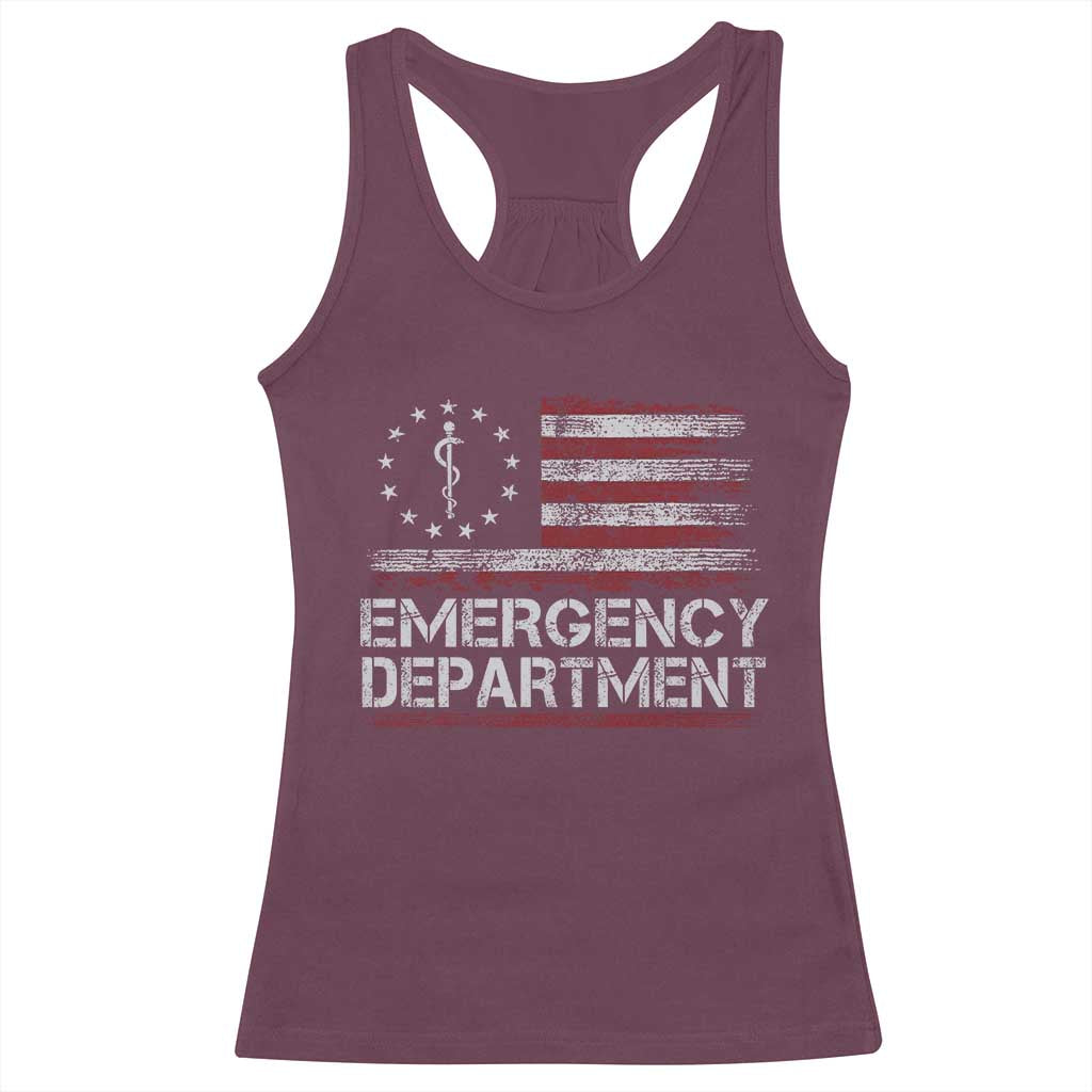 ER Nurse Emegency Department Racerback Tank Top Vintage American Flag Healthcare Nursing TS11 Maroon Print Your Wear