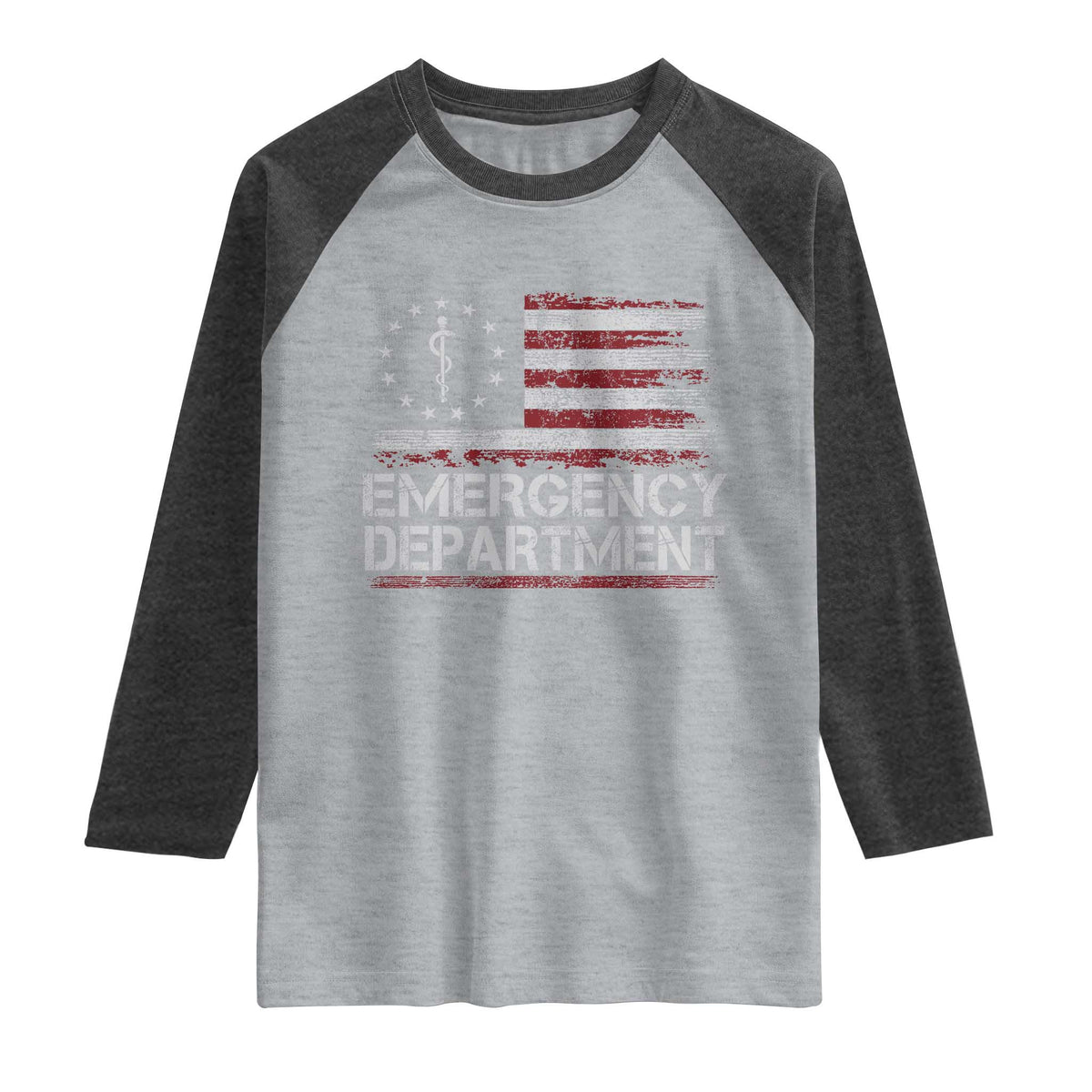 ER Nurse Emegency Department Raglan Shirt Vintage American Flag Healthcare Nursing TS11 Heather Gray Heather Charcoal Print Your Wear