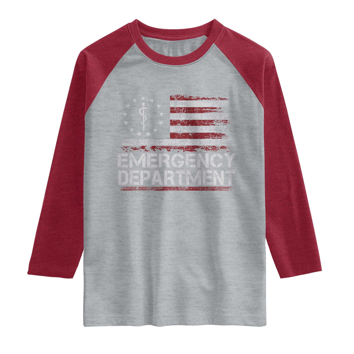 ER Nurse Emegency Department Raglan Shirt Vintage American Flag Healthcare Nursing TS11 Heather Gray Heather Red Print Your Wear