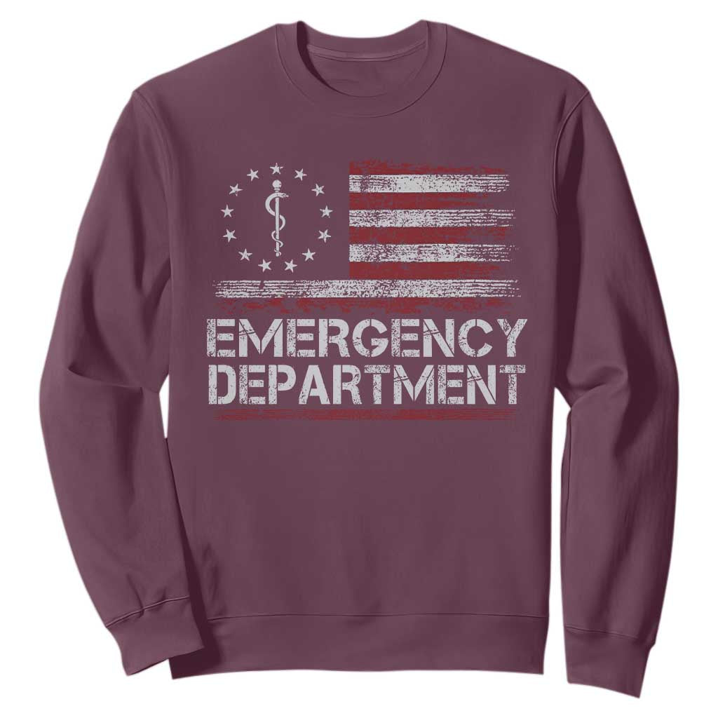 ER Nurse Emegency Department Sweatshirt Vintage American Flag Healthcare Nursing TS11 Maroon Print Your Wear
