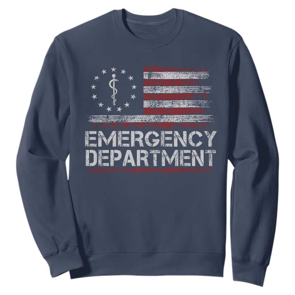 ER Nurse Emegency Department Sweatshirt Vintage American Flag Healthcare Nursing TS11 Navy Print Your Wear