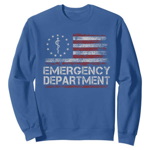 ER Nurse Emegency Department Sweatshirt Vintage American Flag Healthcare Nursing TS11 Royal Blue Print Your Wear